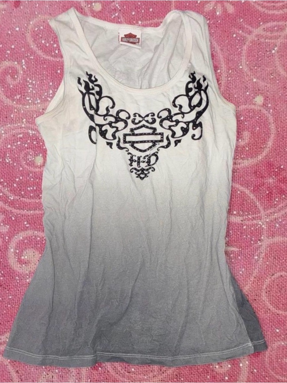 Harley-Davidson Black and White Ombre Tank with Ornamental Crest